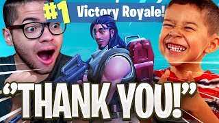 HELPING LITTLE 9 YEAR OLD KID WIN HIS FIRST FORTNITE GAME!!! *EMOTIONAL* FORTNITE BATTLE ROYALE!