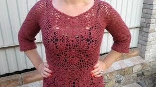 Платье из цветочных мотивов крючком // Knit crochet dress // Women's knitting
