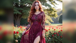 AI Beautiful girls in the summer garden Long dress!
