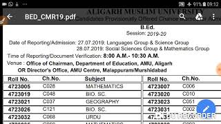 B Ed RESULT AMU/Document/Waiting/Special List/Fee 2019