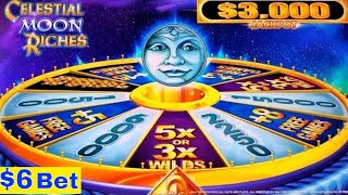 ★♥New Konami Slot♥★Celestial Moon Riches Slot Machine $6 Bet Bonuses Won ! First Attempt/Live Play