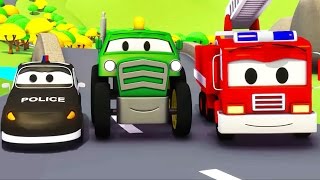 Streifenwagen Feuerwehrauto und Polizeiauto und Traktor in Car City | Lastwagen Cartoon  Kinder