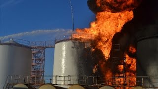 FIRE AT THE TANK FARM NEAR KIEV. UKRAINE.