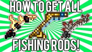 Terraria 1.2.4: All Fishing Poles & Rods Guide! (Golden, Hotline, Fiberglass & MORE!) @demizegg