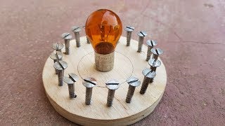 Light Bulb Using Free Energy Generator in screws
