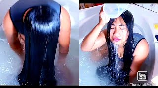 Long Hair Wash Over Face. Long Hair Dunk. #hairwash #hairdunk #wetlonghair  #LongNaturalHair #asmr
