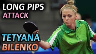 Bilenko Tetyana long pips attack, МСМК Татьяна Биленко: техника атаки длинными шипами,