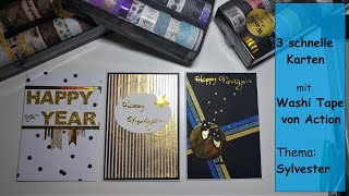 3 schnelle Sylvesterkarten mit Washi Tape von Action / watch me craft / Karten basteln Sylvester