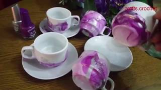 water marble mug #.. شاهدوا محاولتي الاولى #لتزيين الاكواب بطريقة الماء وطلاء الاظافر