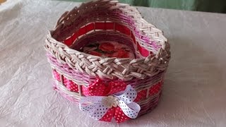 Плетение из газет корзина сердечко мастер класс weaving newspapers periódicos de tejer