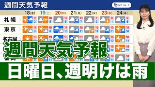 週間天気予報 日曜日、週明けは雨