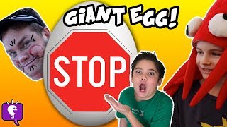 Giant STOP SIGN Egg with RED Surprise Toys and Play by HobbyKidsTV