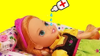 RUNNY NOSE ! Elsa & Anna toddlers - Little Anna is Sick - Afraid of Nose Drops - Sneezing