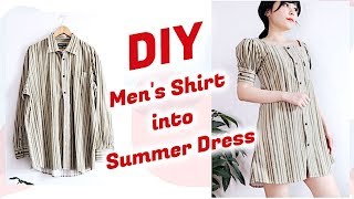 Refashion DIY Men's Shirt into Summer Dress / DIYファッション + 洋服 / 古着リメイク / 옷리폼 / COSTURAㅣmadebyaya