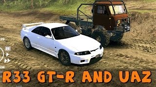 SpinTires | Nissan GT R R33 and UAZ-3033 Off-Road Truck | Download Links In Description