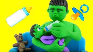 HULK BABY SITTER ❤ Frozen Elsa & Superhero Babies Play Doh Cartoons For Kids