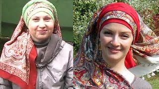 Как можно  красиво завязать платок на голову.Народный стиль - вариант с шарфиком. Запись с живого МК
