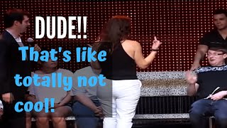 Hypnotized girl getting her ass pinched!  Very funny!