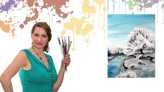 Рисуем зимний пейзаж акрилом или гуашью