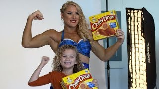 On set with Lacey Evans and her daughter for Foster Farms commercial
