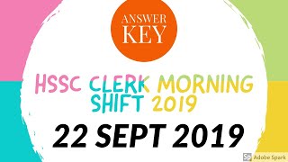 HSSC CLERK 2019 I 22 SEPT I ANSWER  KEY I SOLUTION I SHIFT-2