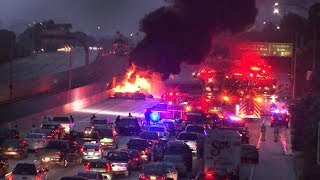 Fiery tanker crash kills 2 on 105 Freeway in Hawthorne | ABC7