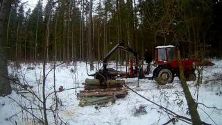 За дровами на т-25 с погрузчикам My home made log loader