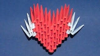 Простое модульное оригами сердце Валентинка с крыльями для начинающих
