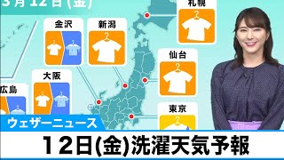 きょう12日(金)洗濯天気予報