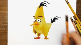 Как нарисовать жёлтую птицу Чак из мультфильма "Angry Birds" акварельными карандашами