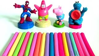 Aprenda Cores Play-Doh Stampers Clay Surprise Pig George, Homem-Aranha, Bob Esponja em Portugues BR