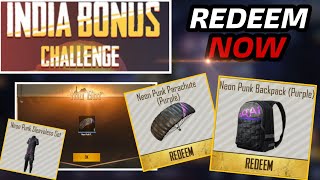 India Bonus challenge Redeem rewards now - How to get parachute in pubg mobile