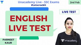 ? Must Watch ? | SSC CGL 2019 | ENGLISH - LIVE TEST | Unacademy Live - SSC Exams | Parneet Kaur