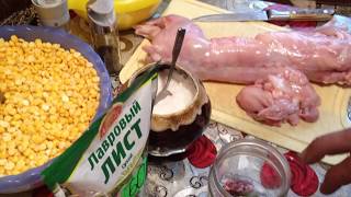 Рецепт приготовления вкуснейшего горохового пюре  с мясом кролика в автоклаве