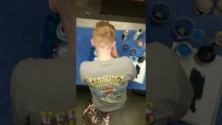 Time elapse of Austin Polen pinstriping a miller infinity welding helmet painter art