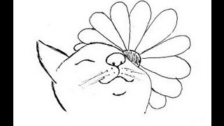 Kitten and Daisy How to draw a easy? Котенок и ромашка Как нарисовать просто?
