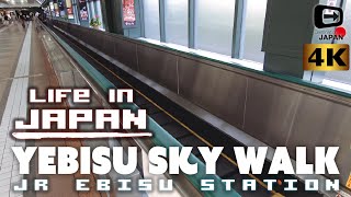 4K Life in Japan | JR Ebisu Station " Yebisu Sky Walk" | Long Moving walkway | 恵比寿・東京
