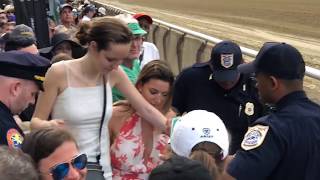 Drunk girl at Belmont stakes 2018 gets removed from track before big race