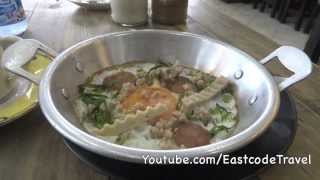Sunny side up Fried egg with minced pork and Chinese sausage ไข่กระทะ