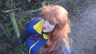 outdoors in the female mask