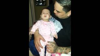 Baby Mia stops crying to Daddy's fart sounds .
