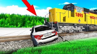 ПОЕЗД ПРОТИВ МАШИН - СМОЖЕТ ЛИ ПОЕЗД РАЗОРВАТЬ МАШИНУ - BEAMNG DRIVE