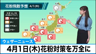 4月1日(木)花粉飛散予想　花粉対策を万全に