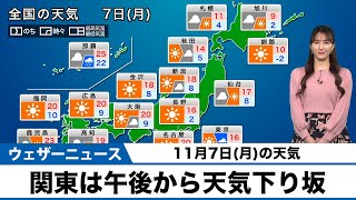 11月7日(月) 関東は段々と天気下り坂