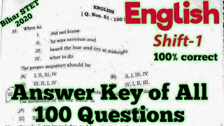 Bihar STET 2020 ENGLISH ANSWER KEY of All 100 Questions Shift 1 | Abhimanyu Shahi