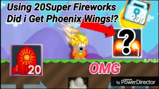 USING 20 Super FireWorks! ( DID I GET PHOENIX WINGS!? ) OMG - Growtopia
