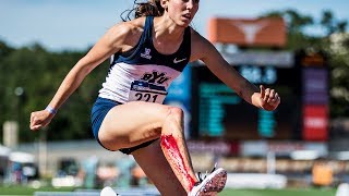 Track & FIeld - Brenna Porter finishes hurdles after cutting open leg