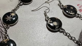 Украшения из эпоксидной смолы. Серьги и браслет "Снежная ночь". Коннекторы. #БирЮлька
