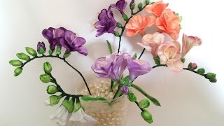 Ribbon flowers: freesia of satin ribbons/tutorial/Цветы из лент: Фрезия. МК