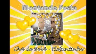 Montando Festa - Tema Elefantinho Cinza e Amarelo - kit Palete / chá de bebê/ Outubro Todo dia #26